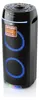 A black portable speaker with blue LED lights. Náhled obrázku produktu