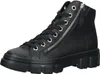 A black leather high-top boot with laces and a side zipper. Voir les images du produit
