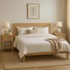 A bedroom scene with a bed, nightstands, and lamps. Podgląd zdjęcia produktu