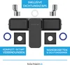 A flat lay of a shower faucet set and its accessories against a white background. Produktbild-Vorschau