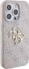 A close-up side view of a pink iPhone 15 Pro case with a repeating Guess logo pattern and a gold Guess logo emblem. Náhled obrázku produktu