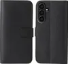 A black flip case for a smartphone is shown from the front and back. Produktbild-Vorschau