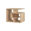 A modern wooden side table with multiple open shelves, presented against a white background. Produktbild-Vorschau