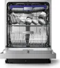 The interior of an open dishwasher, fully loaded with dishes. Produktbild-Vorschau