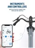 A smartphone displaying an e-bike app is held in front of an electric bicycle's handlebars and display. Produktbild-Vorschau