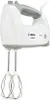 A white Bosch hand mixer with gray accents and chrome beaters. Produktbild-Vorschau