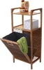A bamboo shelf unit with a laundry basket and some bottles on top. Podgląd zdjęcia produktu
