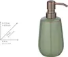 A green ceramic soap dispenser with a bronze pump is shown next to a diagram with dimensions. Produktbild-Vorschau