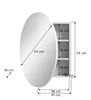 A diagram showing the dimensions of a round bathroom mirror cabinet. Produktbild-Vorschau