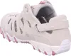 A close-up, side view of a beige and pink women's sandal. Produktbild-Vorschau