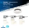 A product image showing a white adapter ring and three diagrams illustrating its installation with plumbing fixtures. Produktbild-Vorschau