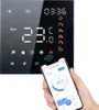 A hand holding a smartphone displaying a smart thermostat app, with a smart thermostat device in the background. Náhled obrázku produktu