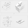 A collage of technical drawings and product images of a bathroom vanity and sink. Produktbild-Vorschau