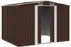 A brown metal shed with double doors open, showing the interior. Podgląd zdjęcia produktu