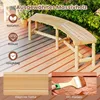 A wooden garden bench on a wooden deck with plants in the background. The image also includes close-ups of wood texture and a paintbrush applying finish. Anteprima dell’immagine prodotto