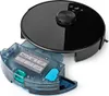 A black robot vacuum cleaner with its water tank detached, shown against a white background. Produktbild-Vorschau