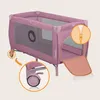 A pink travel crib with close-up insets highlighting a wheel and a zipper. Anteprima dell’immagine prodotto