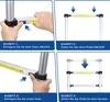 A collage of four images showing instructions for using a telescopic ladder. Anteprima dell’immagine prodotto
