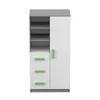 A studio shot of a children's bookshelf with drawers and a door. Produktbild-Vorschau
