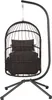 A brown hanging egg chair with a black metal stand, shown against a white background. Produktbild-Vorschau
