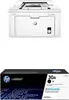 A white HP LaserJet Pro M203dw printer is shown above a black HP LaserJet toner cartridge box. Voir les images du produit