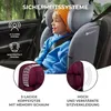 A child sits in a car seat, with marketing graphics highlighting safety features. Anteprima dell’immagine prodotto