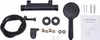 A flat lay of a black shower faucet set and its components, laid out on a white background. Produktbild-Vorschau