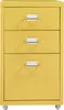 A yellow metal filing cabinet with three drawers and silver handles, shown from the front on a white background. Náhled obrázku produktu