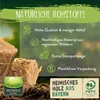 A close-up of wood wool fire starters with marketing text and logos. Produktbild-Vorschau