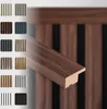 A collage of different wood paneling samples and a close-up of a wood trim piece, with a blurred background of wood paneling. Produktbild-Vorschau