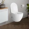 A modern bathroom with a wall-mounted toilet and vanity. Produktbild-Vorschau