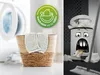 A split image showing a laundry basket with a cloth on the left and a cartoon trash can on the right. Produktbild-Vorschau