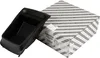 A black storage compartment is shown next to a white and gray striped box. Produktbild-Vorschau