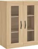 A product shot of a wooden cabinet with glass doors. Podgląd zdjęcia produktu