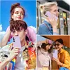 A collage of four images showing young people interacting with purple and red phone cases. Produktbild-Vorschau