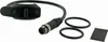 A black e-bike shift control unit with a cable and connector, along with two rubber rings and a small black pad, is laid out on a white background. Produktbild-Vorschau