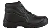 A single black work boot with green stitching and laces, shown from the side against a white background. Produktbild-Vorschau