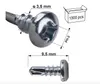 A diagram and close-up view of a self-drilling screw with dimensions and packaging information. Anteprima dell’immagine prodotto