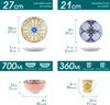 Diagrams showing the dimensions and capacities of Vancasso dinnerware items. Náhled obrázku produktu