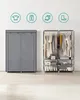 A gray fabric wardrobe next to an open metal garment rack filled with clothes and shoes. Náhled obrázku produktu