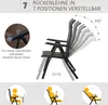 Image shows a garden chair with adjustable backrest and lifestyle illustrations of people using it. Voir les images du produit