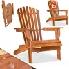 Collage of wooden Adirondack chairs, one folded and two unfolded, with a close-up of water droplets on wood. Produktbild-Vorschau