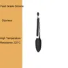 A kitchen tong is shown against a white background, with text describing its features on an orange background. Produktbild-Vorschau