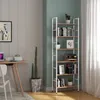A bookshelf with books and decorations next to a desk with a laptop. Produktbild-Vorschau