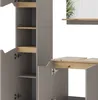 Close-up view of modern gray cabinet furniture with wooden shelves. Produktbild-Vorschau