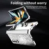 A folded smartphone case is shown from multiple angles against a dark background. Produktbild-Vorschau