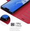 A close-up of a red phone case with a phone inside, showing the screen and the case's card slots. There is also a diagram highlighting the TPU material. Náhled obrázku produktu