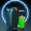 A portable speaker and a battery icon are shown against a dark background with a blue circular graphic. Produktbild-Vorschau