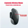 A marketing image of an ergonomic wireless mouse with text highlighting its features. Produktbild-Vorschau
