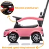 Side view of a pink ride-on car with labels pointing out features. Anteprima dell’immagine prodotto